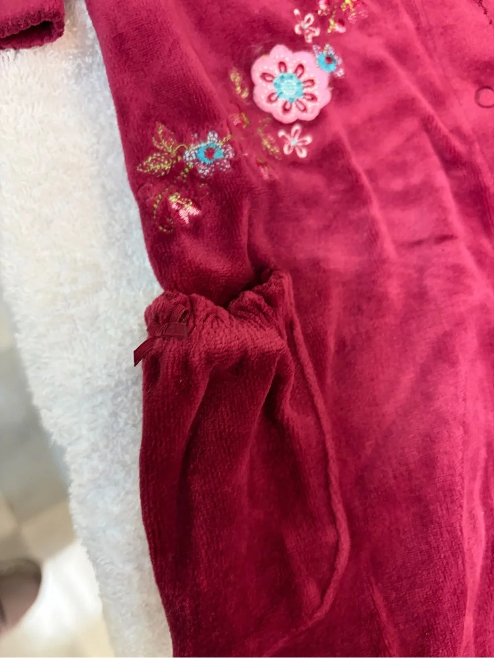 Carter's Burgundy Velour Floral Snap-Front One-Piece Bodysuit